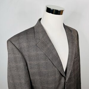 Hugo Boss 46L Einstein US Sport Coat 100% Wool Brown Plaid Three Button Lined